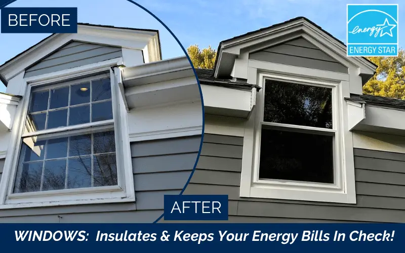 Before and after window upgrade during an Exterior remodeling sale by Coastal Windows & Exteriors in Beverly MA.