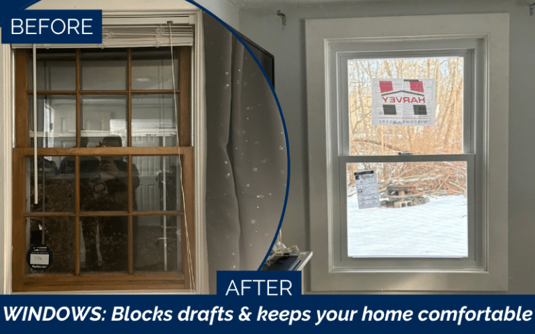 Before and after vinyl window replacement in Billerica MA improving curb appeal.