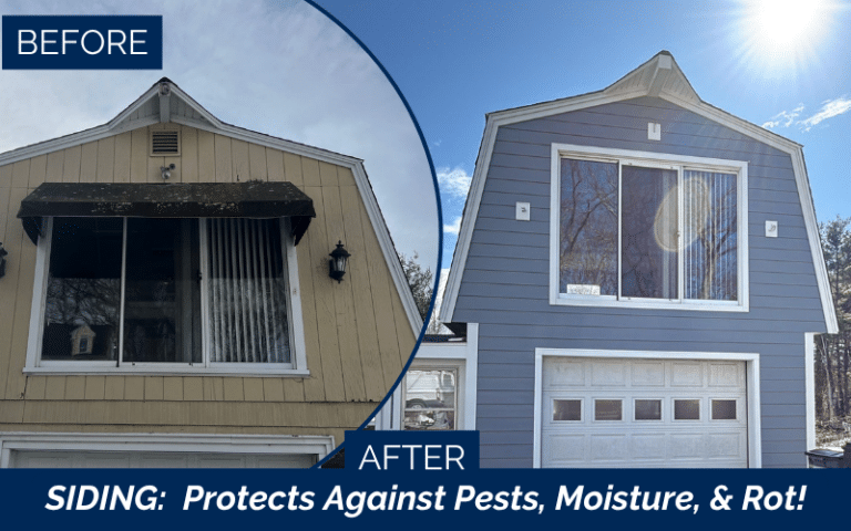 Before and after siding replacement in Haverhill MA improving curb appeal.