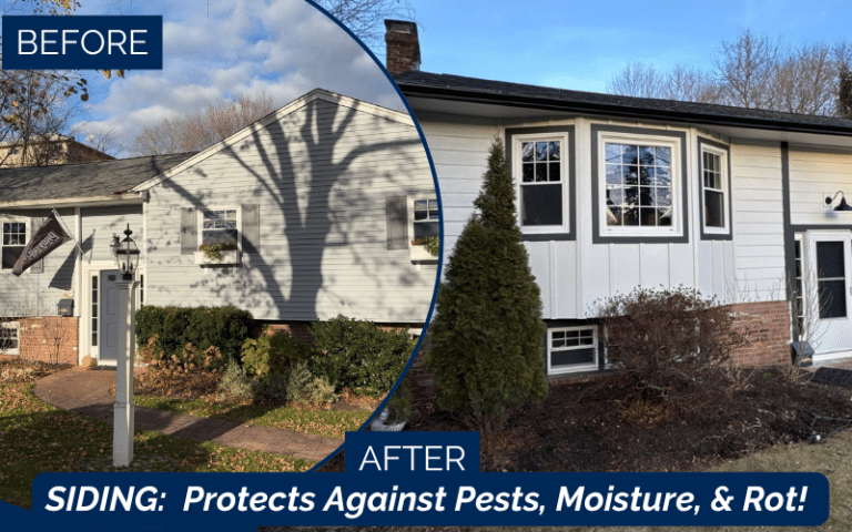Before and after James Hardie siding installation in Marblehead MA.