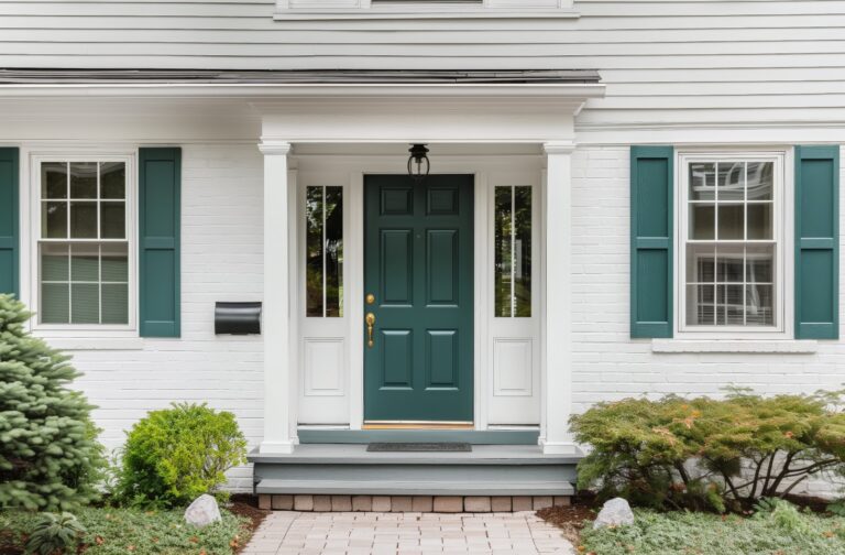 classic green entry door upgrade through front door installation near me in Chestnut Hill, MA adding charm and insulation.