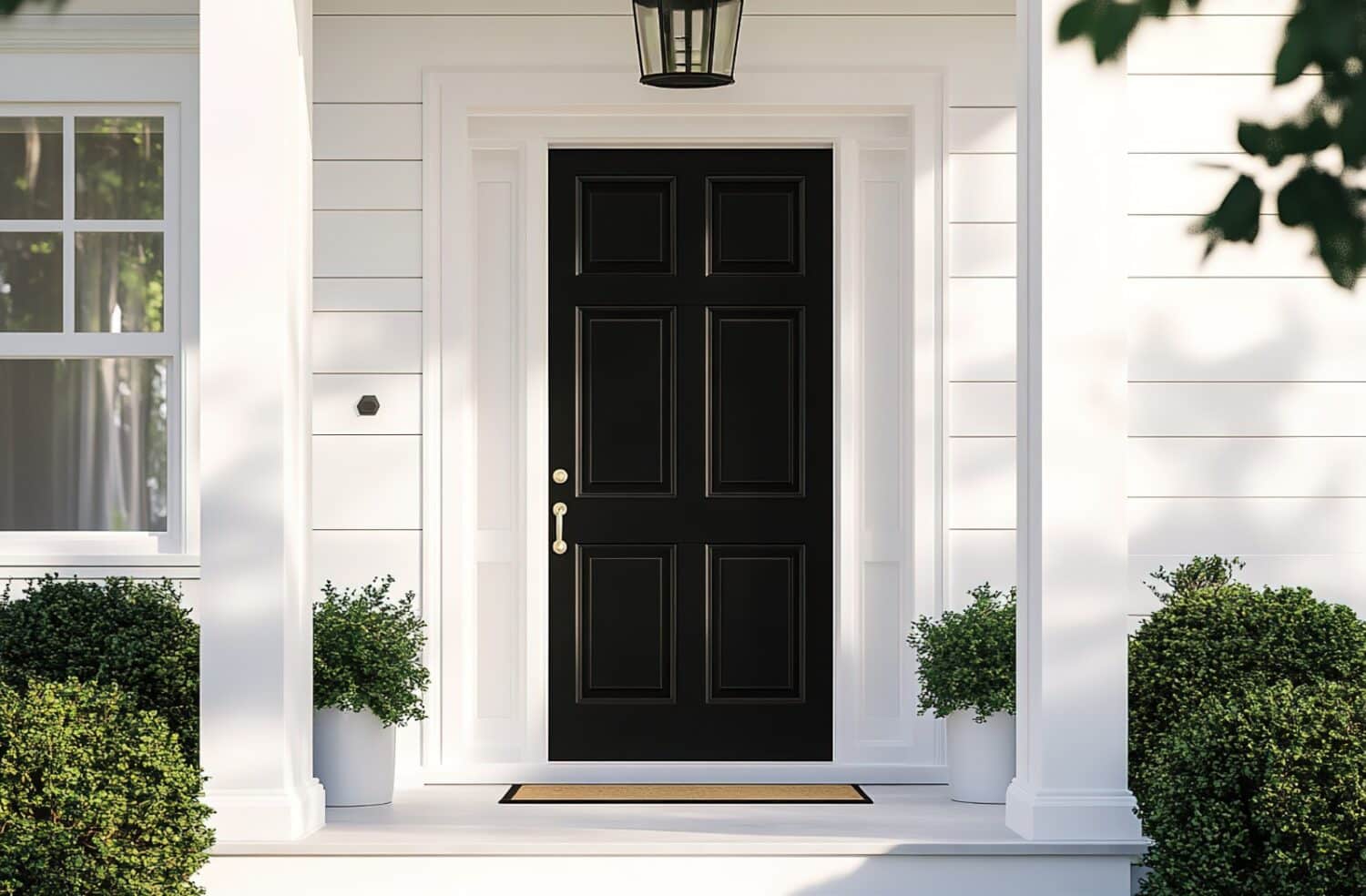 modern black front door replacement by door company near me in East Walpole MA eliminating drafts and improving insulation.