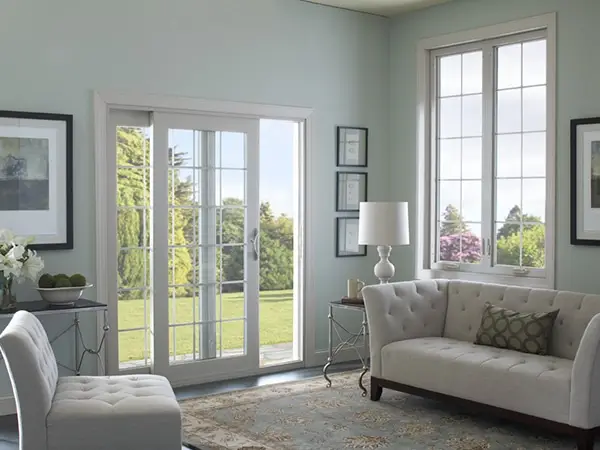 Living room with replacement windows installed in Franklin County MA