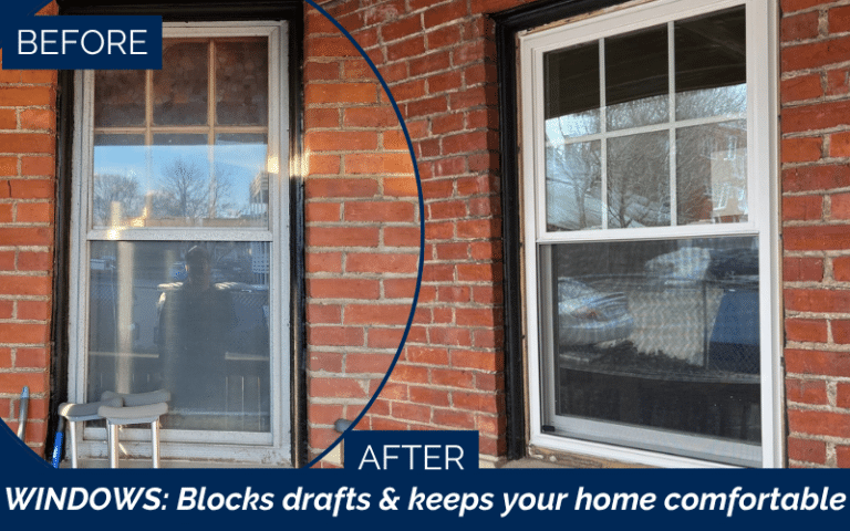 Before and after window installation in Salem MA improving curb appeal.