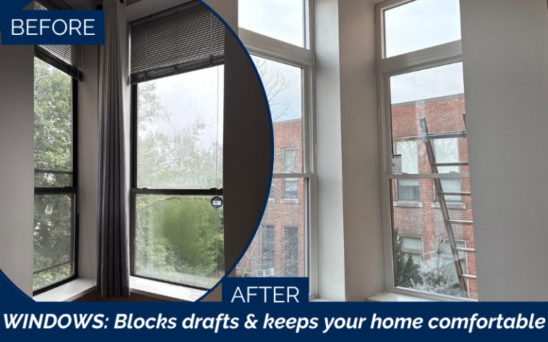 Before and after window installation in Boston MA improving curb appeal.