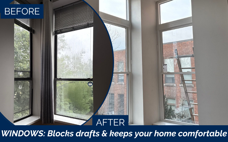 Before and after window installation in Boston MA improving curb appeal.