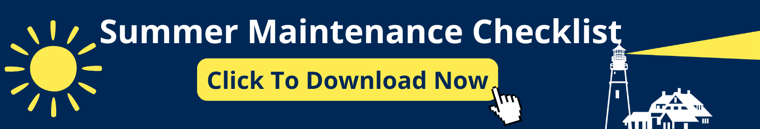 Summer home maintenance checklist 2026 free download banner covering roofing, siding, windows, and doors for MA, NH & ME homeowners