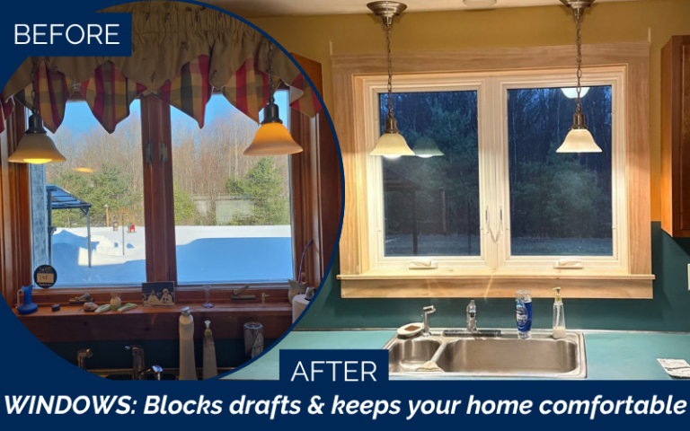 Before and after window installation in Ossipee NH improving curb appeal.