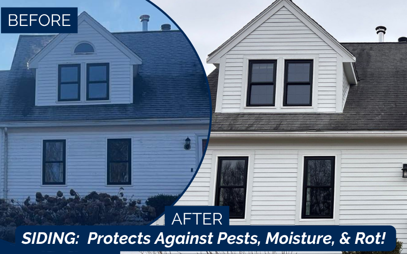 Before and after James Hardie siding installation on a Cape Cod home in Rowley MA.