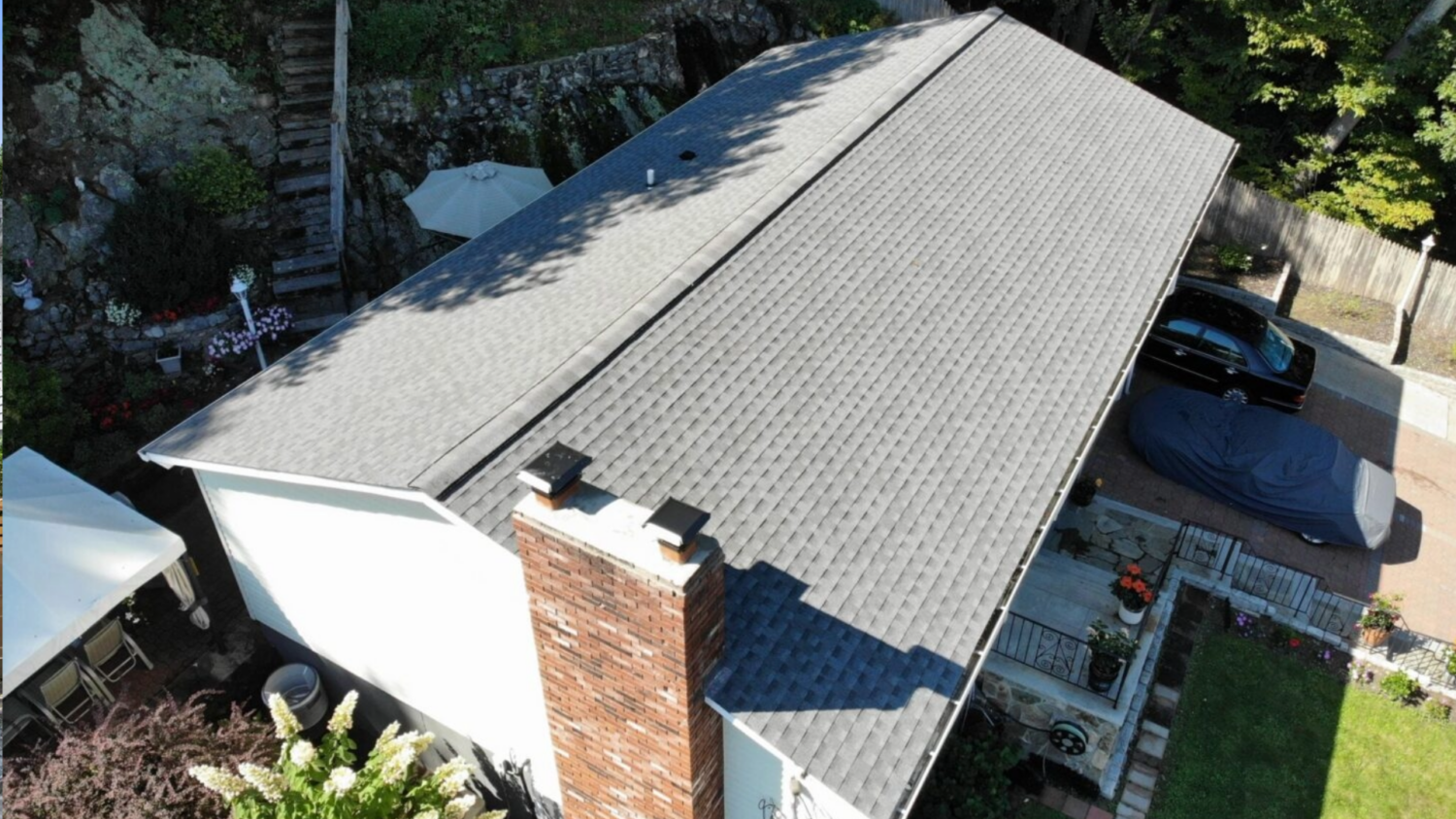 Before-and-after roof replacement showcasing how professional roof repair improves curb appeal and protects against leaks.