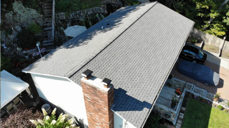 Before-and-after roof replacement showcasing how professional roof repair improves curb appeal and protects against leaks.