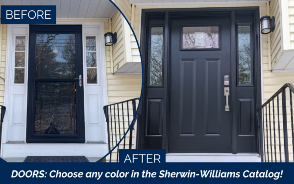 Before and after ProVia Legacy steel entry door installation in Natick MA.