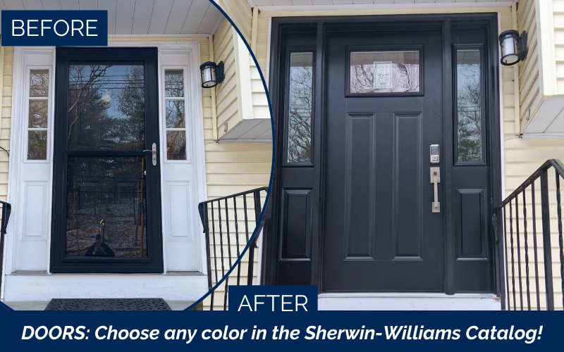 Before and after ProVia Legacy steel entry door installation in Natick MA.