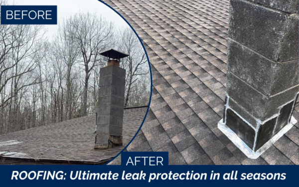Before and after roof replacement in Acworth MA with GAF asphalt roofing.