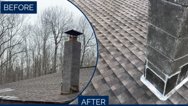 Before and after roof replacement in Acworth NH with GAF asphalt roofing.