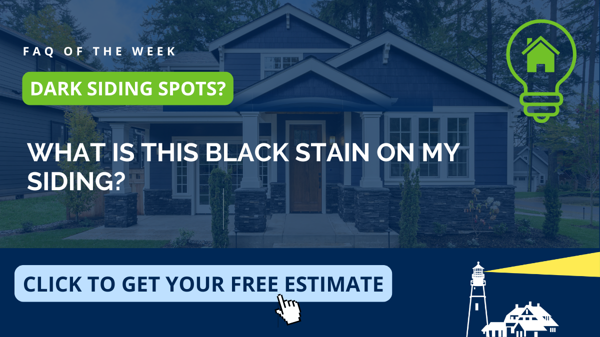Black stain spreading across siding in Gloucester on the North Shore — Coastal Windows & Exteriors explains what causes dark algae and mildew streaks and how fiber cement and vinyl siding hold up in New England.