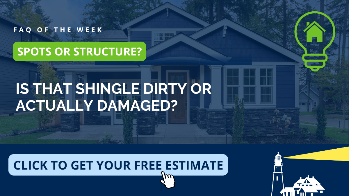 Roof shingle-damage FAQ for Lynnfield, North Shore homeowners by Coastal Windows & Exteriors — how to tell whether an asphalt shingle is just dirty or actually storm-damaged and needs roof repair.