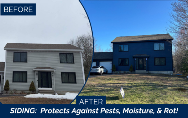 Before and after James Hardie siding installation in Rochester MA.