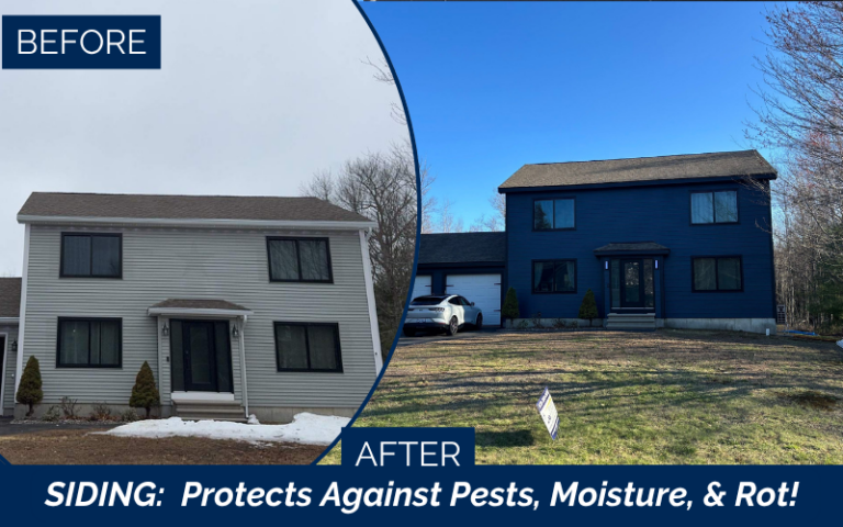 Before and after James Hardie siding installation in Rochester MA.