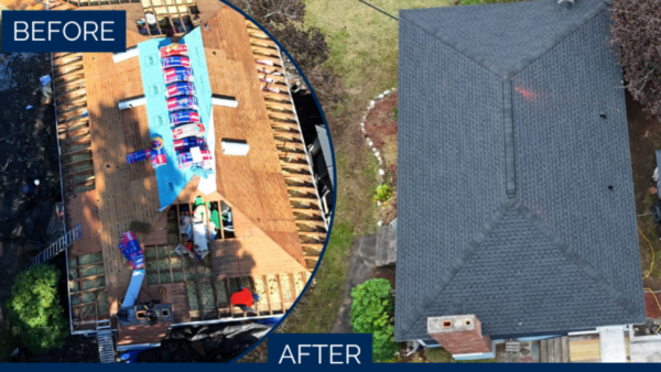 Before and after roof replacement in Acworth NH with GAF asphalt roofing.